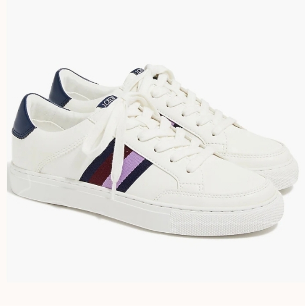 J Crew Factory Striped Road Trip Sneakers White with Multicolor Stripes Sz 7.5